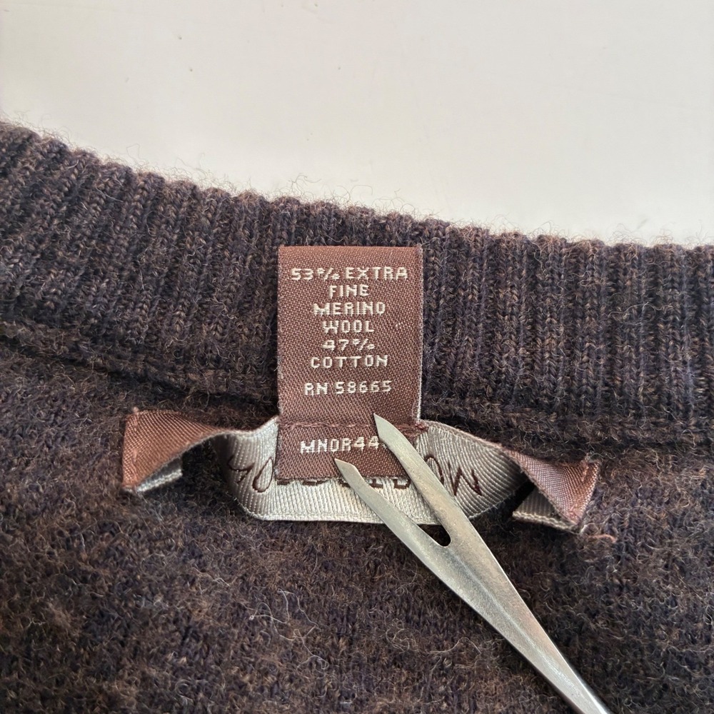 Merino Wool Nordstrom Cotton V-Neck Sweater Dark Brown Heather L - Picture 4 of 7